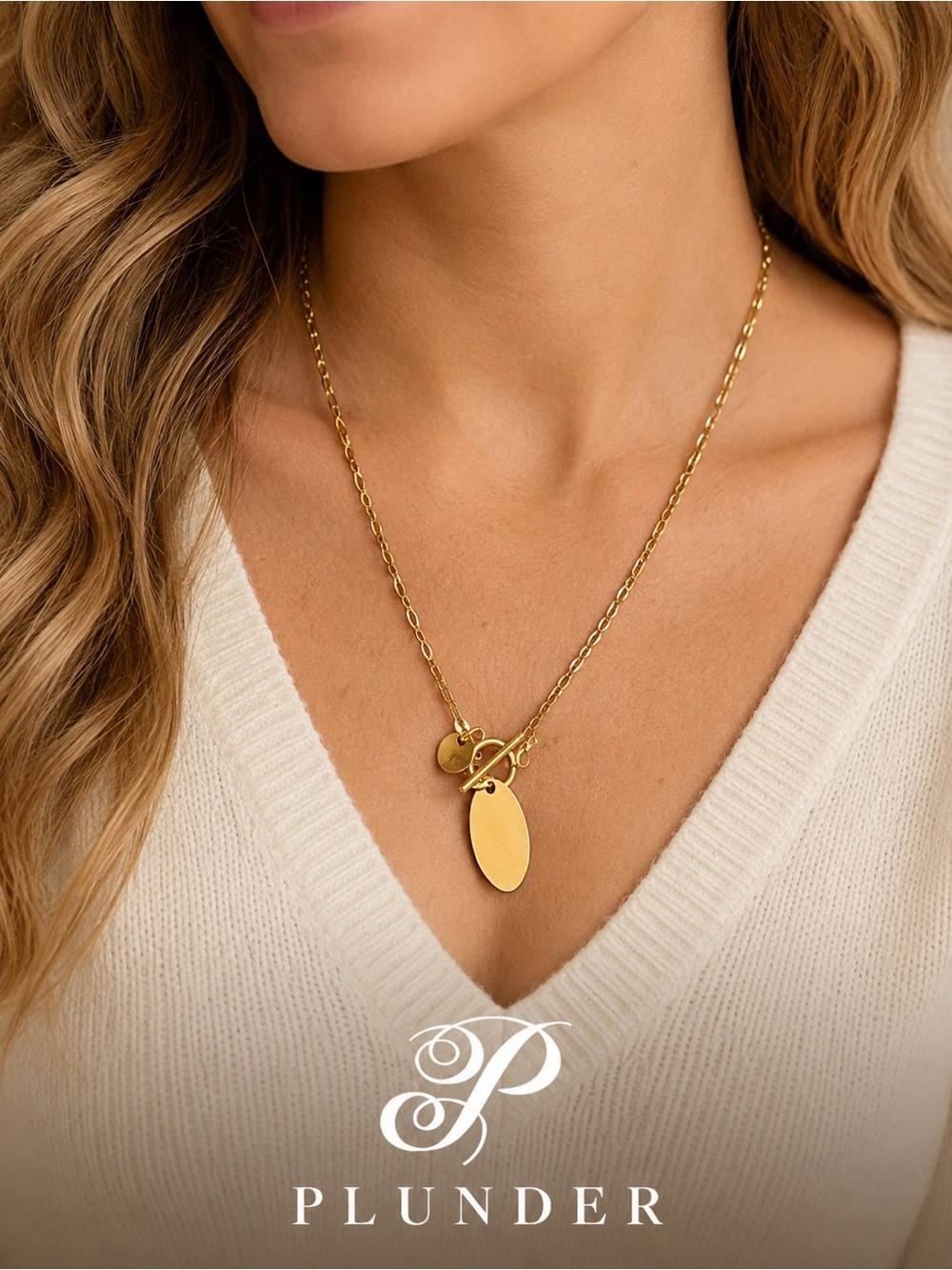 Plunder Gold Tone Toggle Necklace Layered Disc Pendant Boho Chic Statement NWT